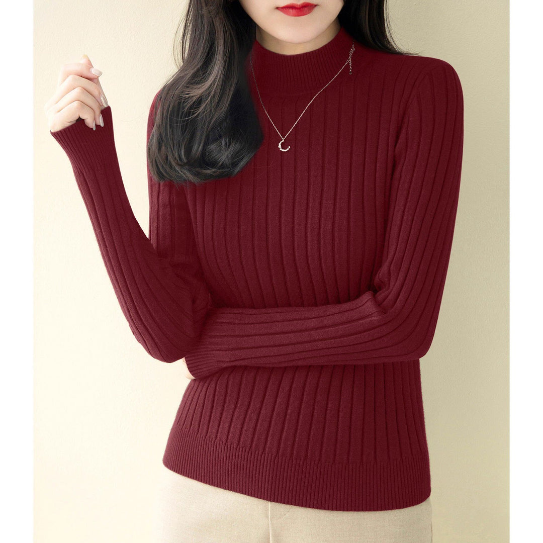 Damen-Strickpullover mit halbem Stehkragen, figurbetont
