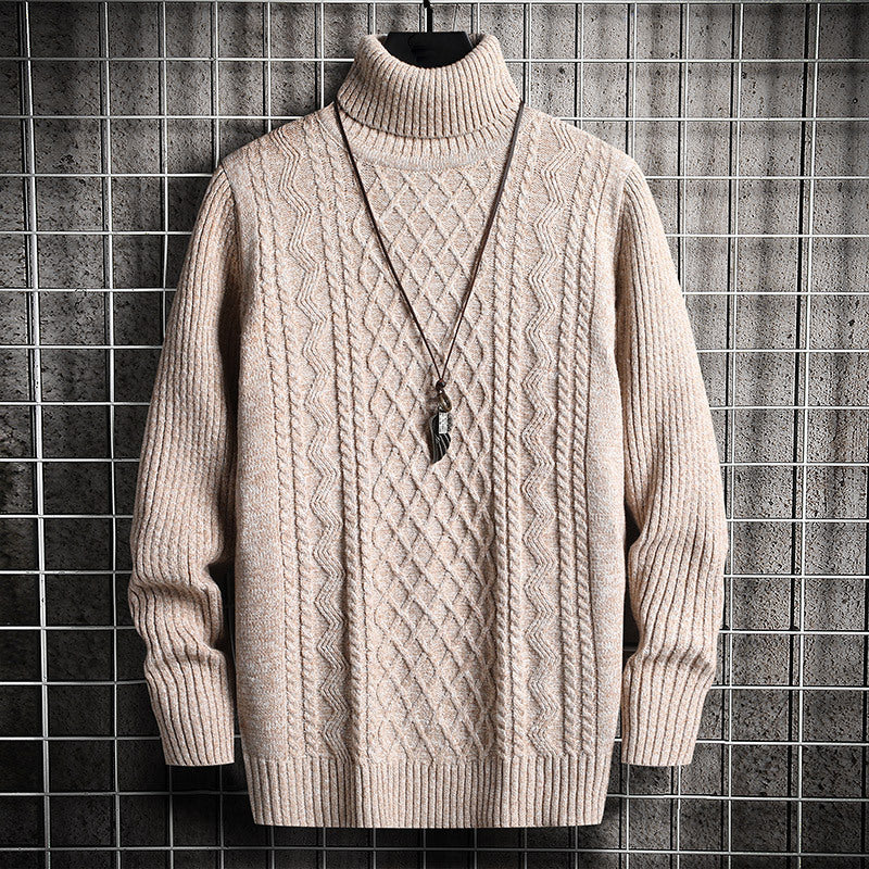 Herren-Strickpullover, Rollkragen, Rautenmuster, schmal