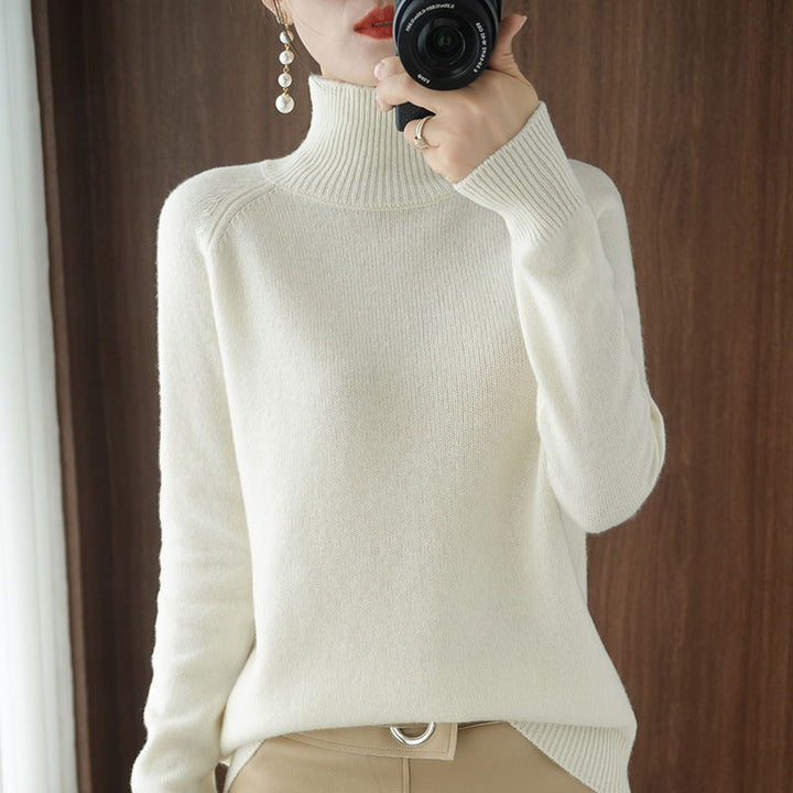 Damen-Strickpullover, hoher Kragen, einfarbig, locker