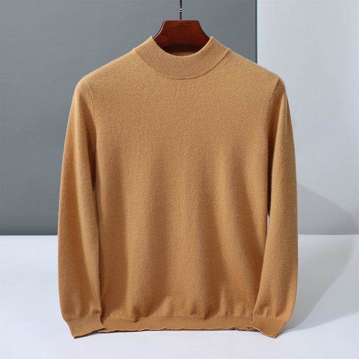 Herren-Kaschmirpullover, Stehkragen, einfarbig