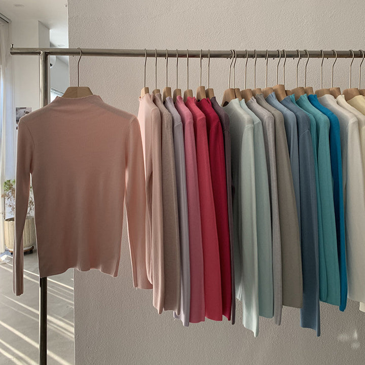 Schlanker Stehkragen-Pullover, einfarbig, langärmelig
