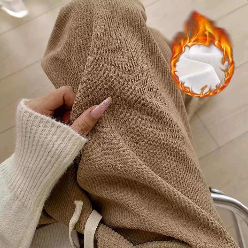 Damen-Cordhose, weites Bein, hohe Taille, optional gefüttert