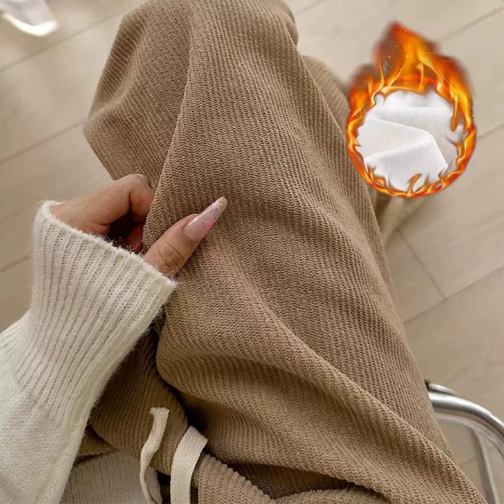 Damen-Cordhose, weites Bein, hohe Taille, optional gefüttert