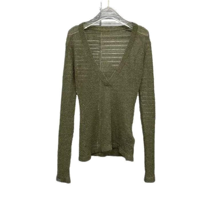 Leichter V-Ausschnitt Langarm-Strickpullover