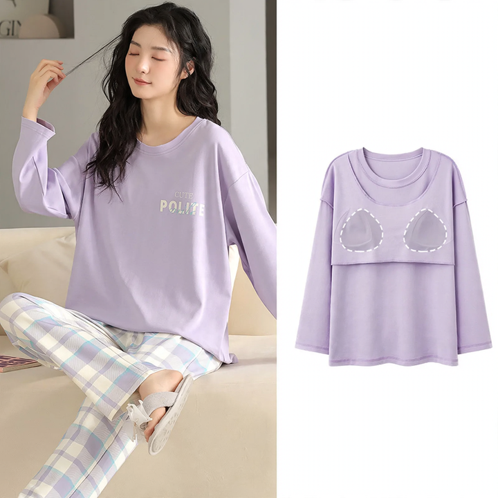 Damen-Pyjama-Set aus Baumwolle mit integrierten Brustpolstern