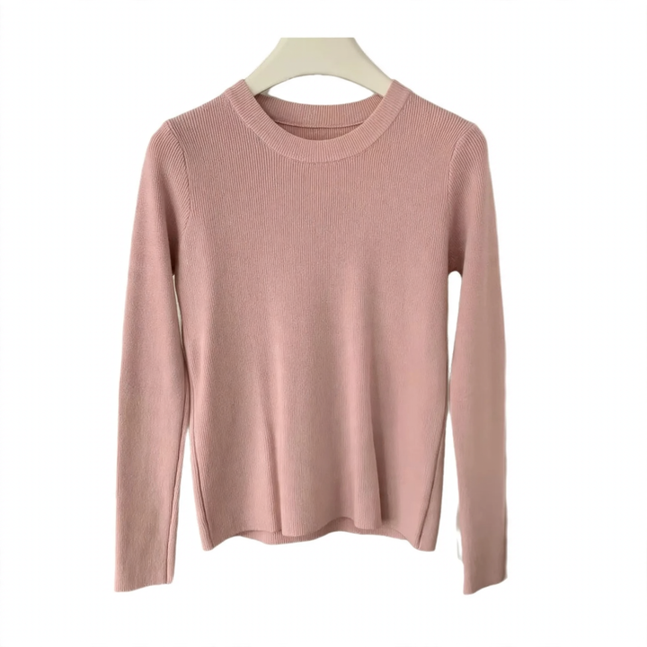 Damen-Strickpullover, Rundhals, langärmelig, figurbetont