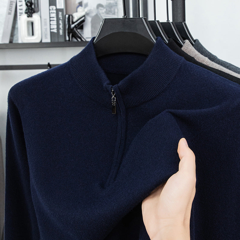 Herren-Wollpullover mit Reißverschluss und Stehkragen