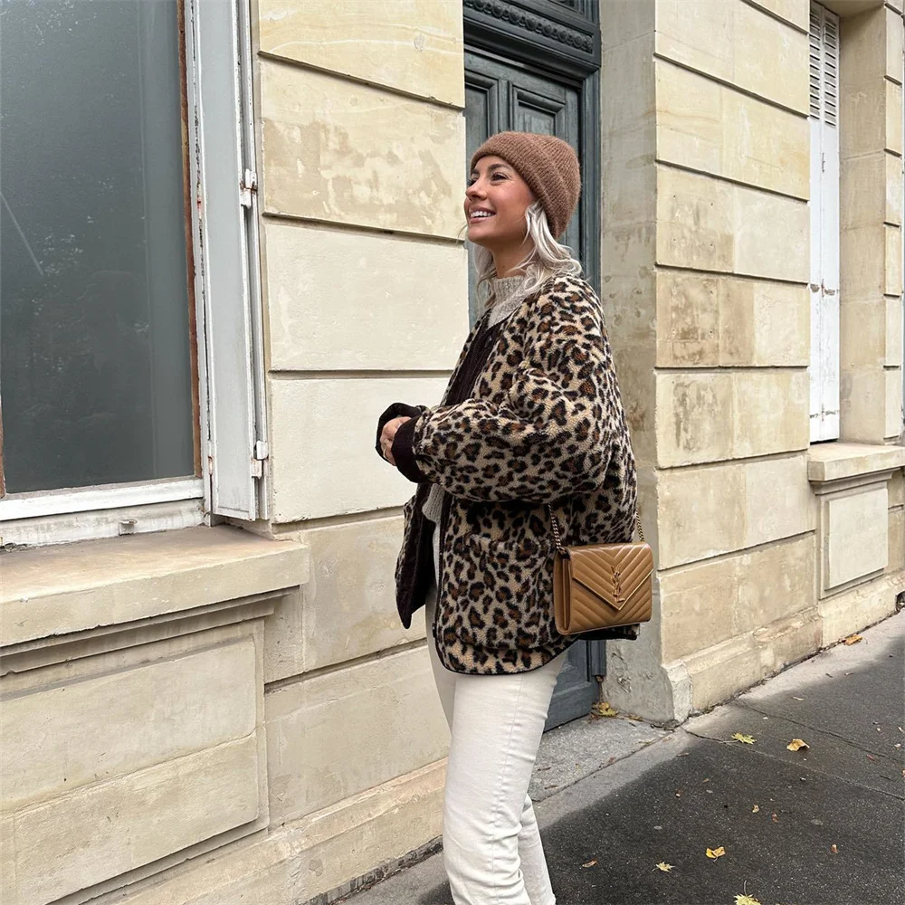 Drune | Jacke mit O-Hals und Leopardenmuster