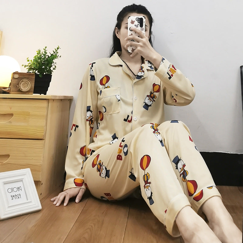 Damen-Pyjama-Set, langärmelig, geknöpft, verspieltes Design