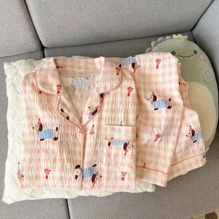 Damen-Pyjama-Set, langärmelig, Baumwolle, für Frühling und Herbst