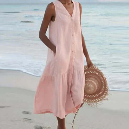Drune | Weiches Pink Leinen-Ähnliches Kleid