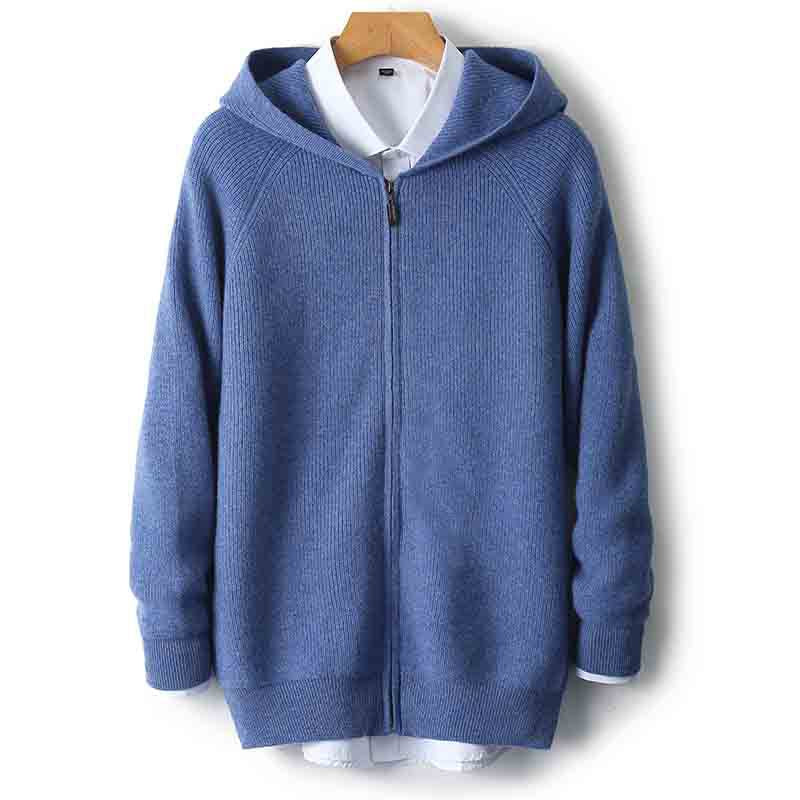 Herren-Strickjacke mit Kapuze, 100% Wolle