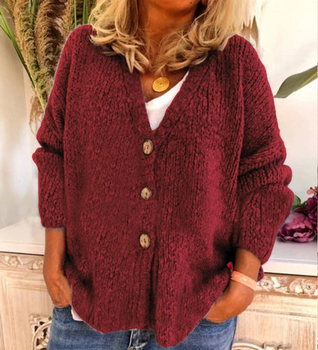 Drune | Strickjacke Lockere Passform Grobstrick V-Ausschnitt mit Knöpfen