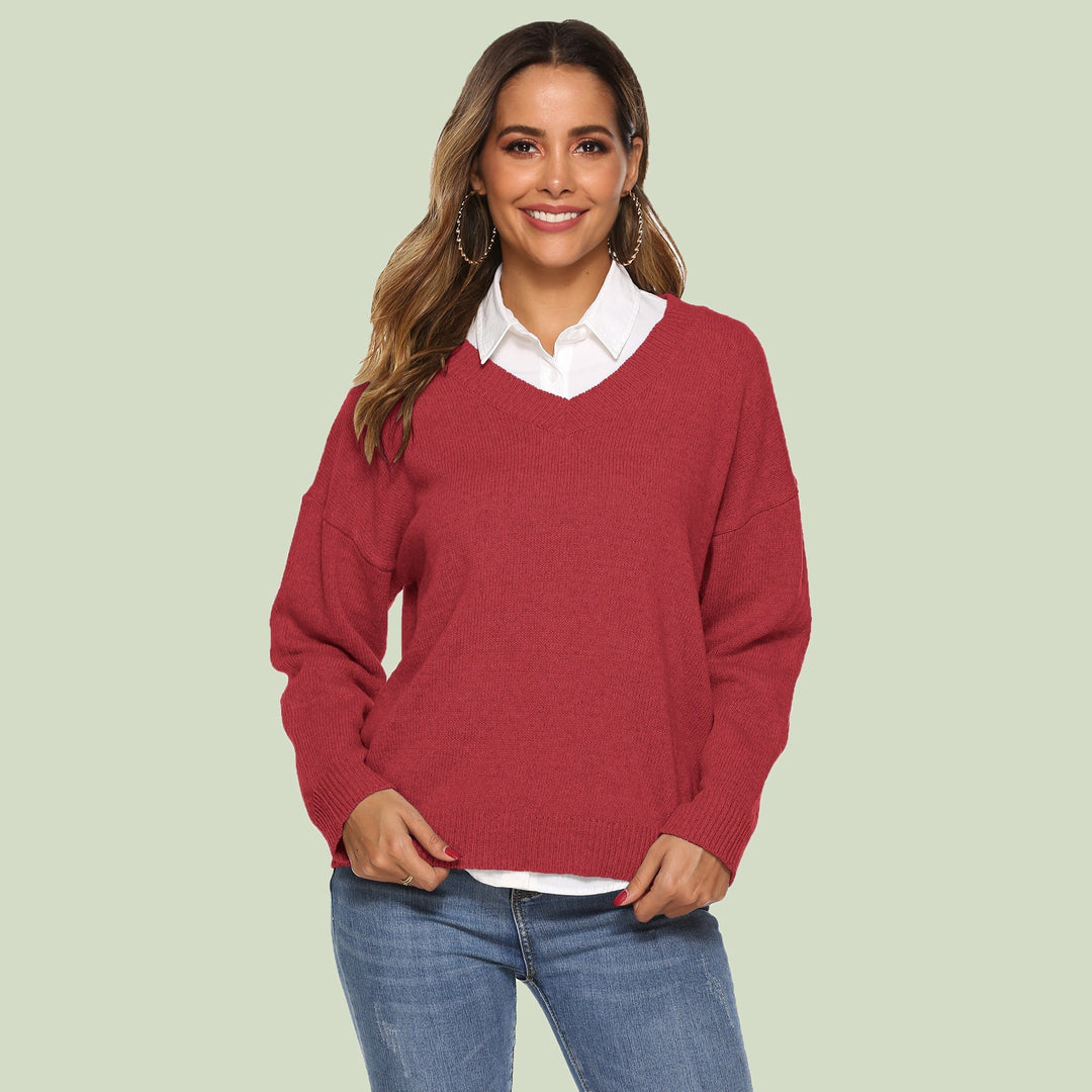 Drune | Strickpullover - V-Ausschnitt - Lockere Passform - Lange Ärmel - Weich und Bequem
