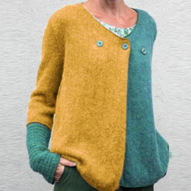 Drune | Relaxed Fit Sweatshirt - Farbblock Knopf-Front Sweatshirt