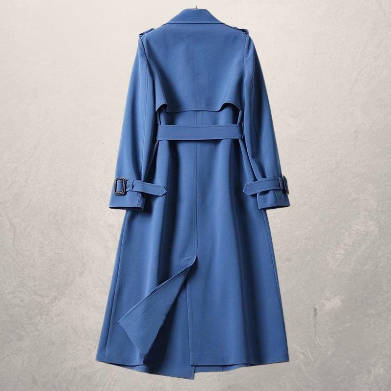 Drune | Trenchcoat Lang Klassisch Schnitt Doppelreiher mit Gürtel und Sturmklappe