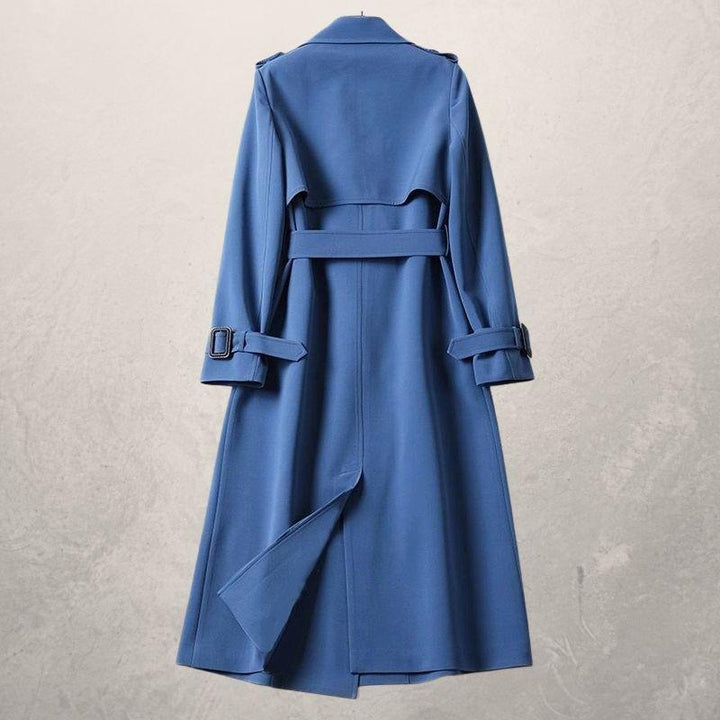 Drune | Trenchcoat Lang Klassisch Schnitt Doppelreiher mit Gürtel und Sturmklappe