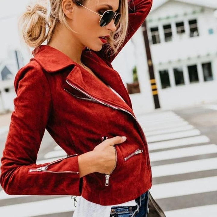 Drune | Kurze Wildlederjacke mit Reißverschlüssen Kunstleder Modern und Stylisch