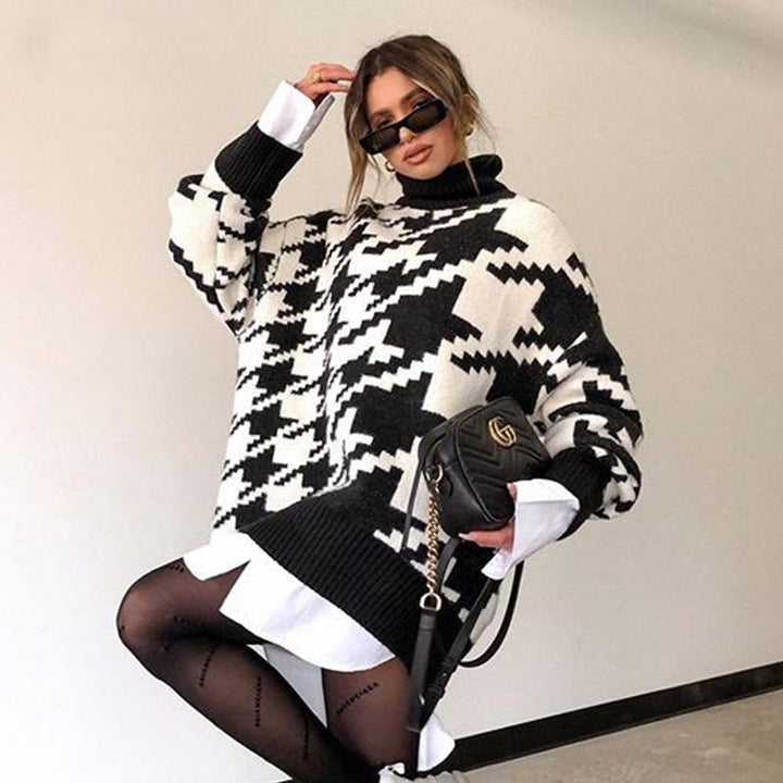 Drune | Strickpullover - Übergrößenfit - Zickzackmuster - Rundhalsausschnitt - Ribbelkanten
