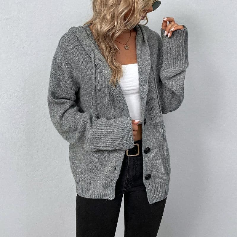 Drune | Strickcardigan -weich und warm - mit Kapuze und Knopfverschluss - lockere Passform