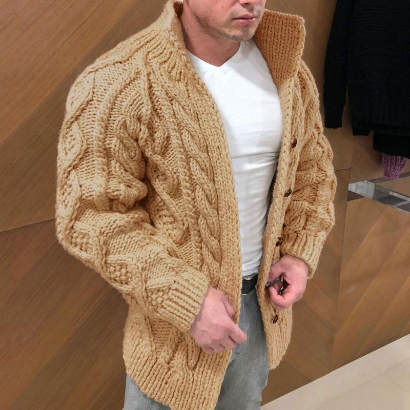 Drune | StrickStrickjacke Dickes Kabelstrick Hoher Kragen Lockere Passform Knöpfe