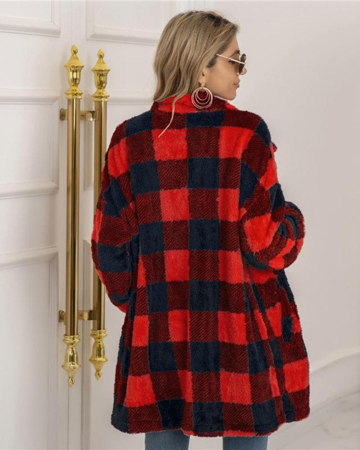 Drune | Mantel - Übergröße - Soft und Warm - Kariertes Muster - Knopfverschluss