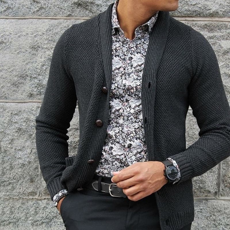 Drune | Strickjacke Slim Fit Strickmuster Knöpfe Weiche Wollmischung