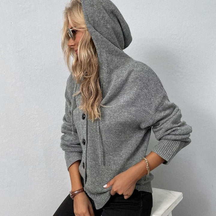 Drune | Strickcardigan -weich und warm - mit Kapuze und Knopfverschluss - lockere Passform