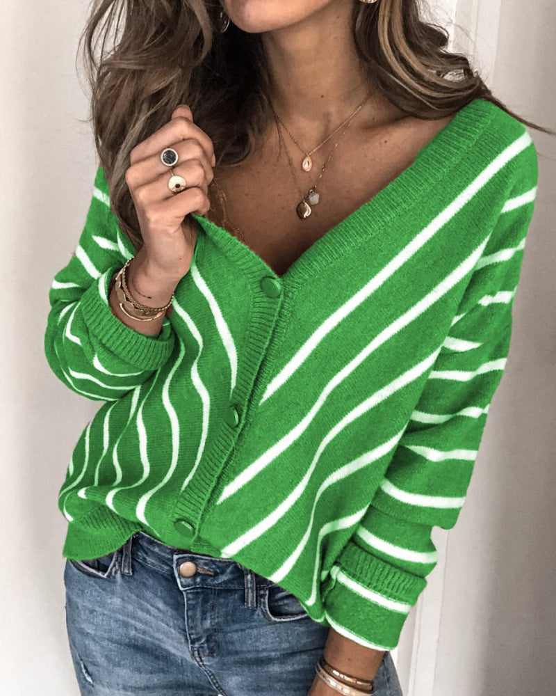 Drune | Cardigan - Strickweiche Qualität - V-Ausschnitt - Knopfverschluss - Gestreiftes Design - Lange Ärmel