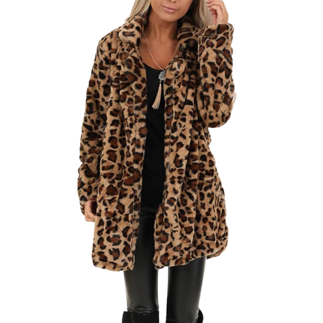 Drune | Plus Size Leopardenmuster Offene Front Langarmjacke