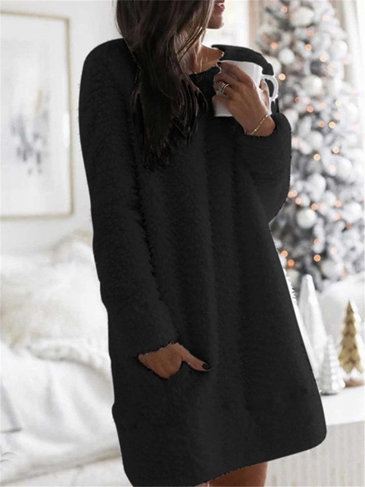 Drune - Volltonfarbe Rundhalsausschnitt Warmes Kleid