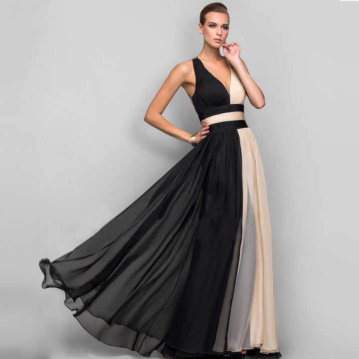 Damen Elegantes Maxi-Kleid mit asymmetrischem Design und tiefem V-Ausschnitt Drune