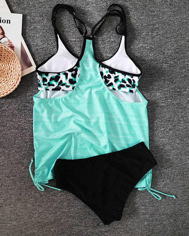 Drune | Unifarbenes Tankini mit Leopardenmuster
