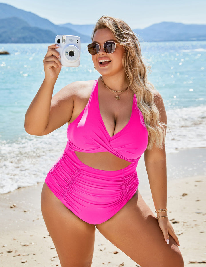 Drune | Damen Einteiler Badeanzüge Push Up Bauchkontrolle Badeanzüge V-Ausschnitt Cutout Anständige Bademode