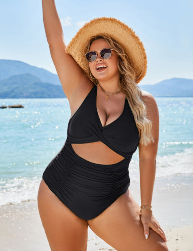 Drune | Damen Einteiler Badeanzüge Push Up Bauchkontrolle Badeanzüge V-Ausschnitt Cutout Anständige Bademode