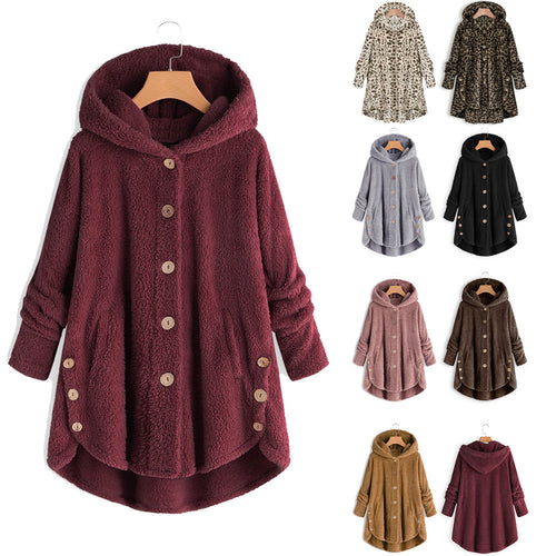 Damen Lässige Kapuzenjacke mit tierischen Mustern und Knopfdetails Drune