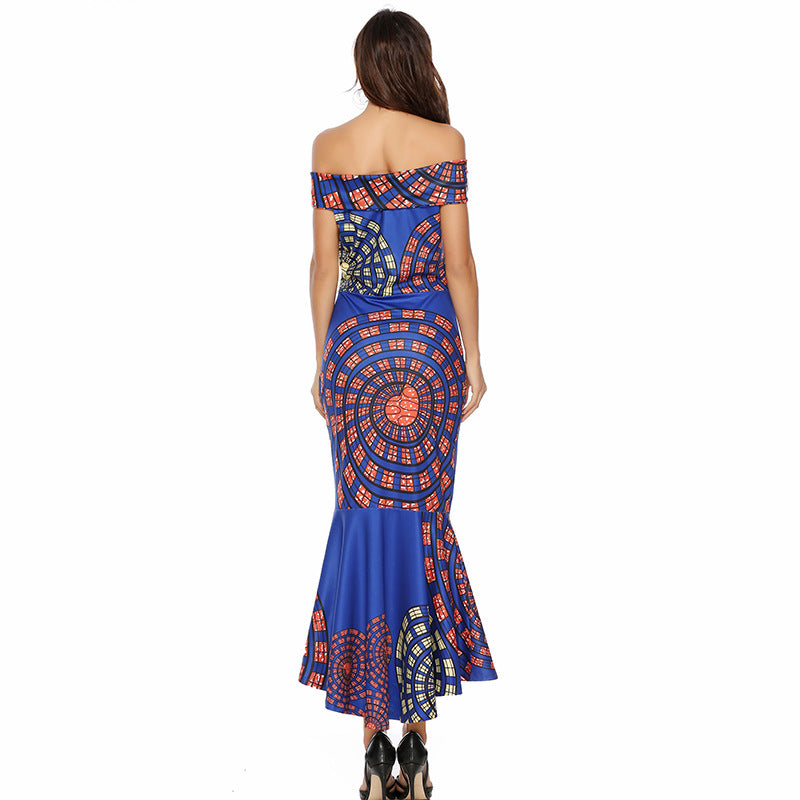 Damen Off-Shoulder Maxikleid mit einzigartigem Muster und asymmetrischem Saum Drune