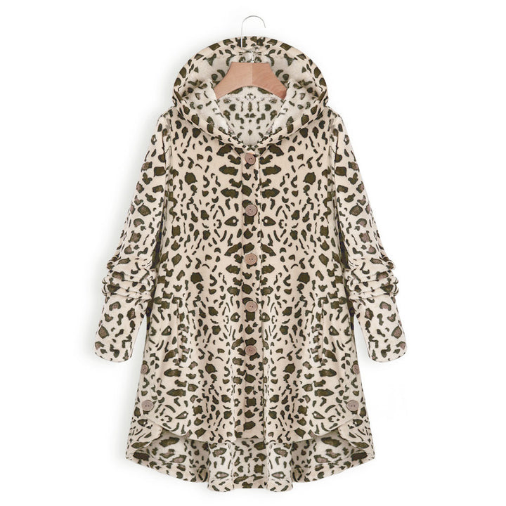 Damen Lässige Kapuzenjacke mit tierischen Mustern und Knopfdetails Drune