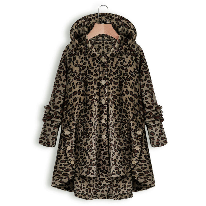 Damen Lässige Kapuzenjacke mit tierischen Mustern und Knopfdetails Drune