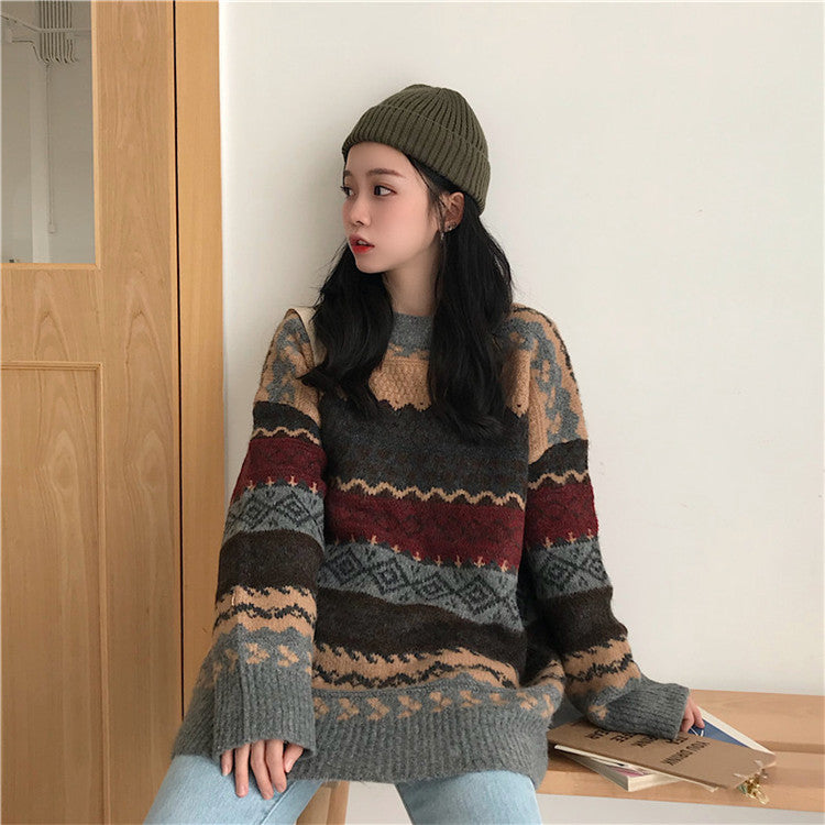 Damen Komfortabler Strickpullover im Retro-Musterdesign Drune