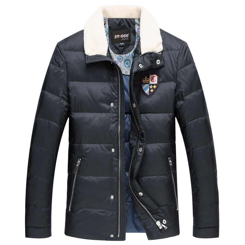 Herren Wattierte Kurzjacke mit Teddykragen und Wappenapplikation Drune
