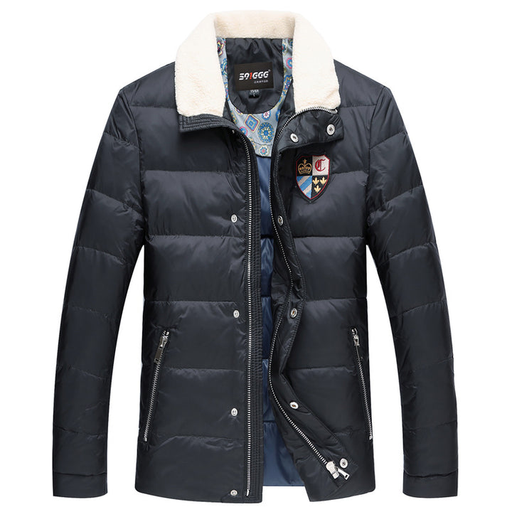 Herren Wattierte Kurzjacke mit Teddykragen und Wappenapplikation Drune