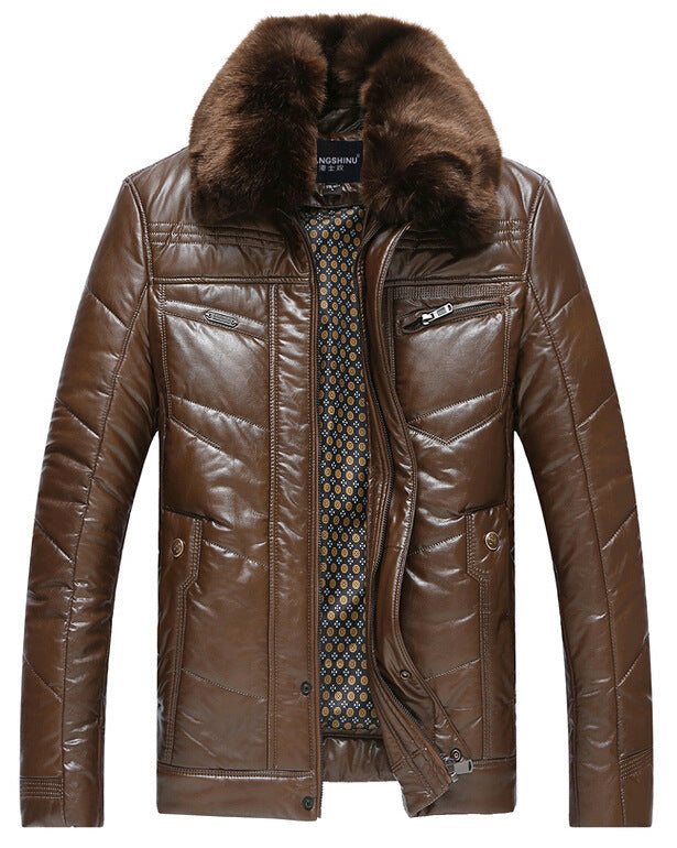 Herren Lederimitat-Steppjacke mit Kunstpelzkragen Drune