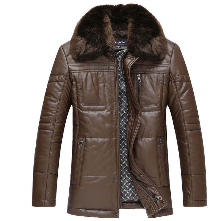 Herren Lederimitat-Steppjacke mit Kunstpelzkragen Drune