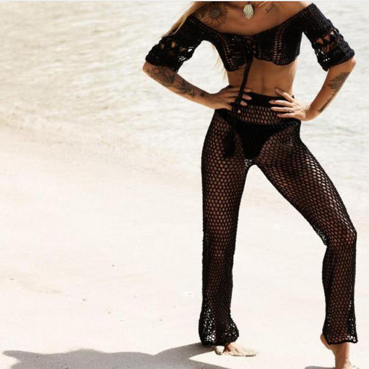 Damen Netz-Strandhose mit hohem Bund und weitem Bein Drune