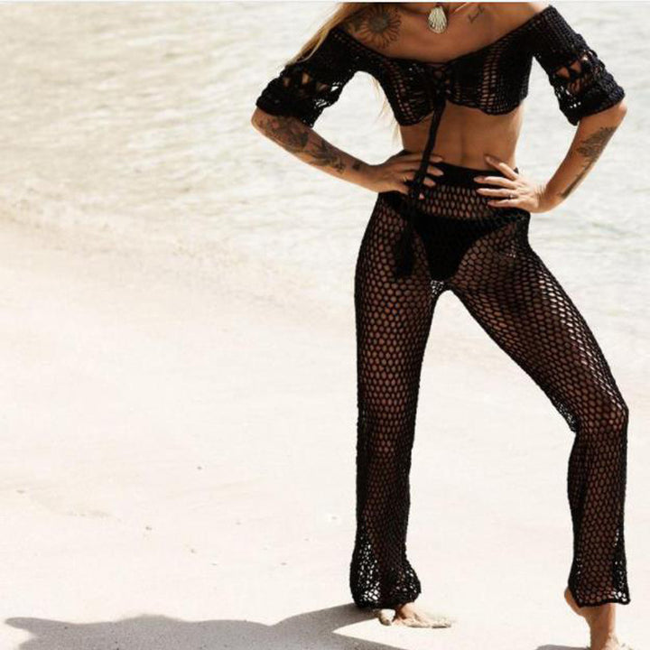Damen Netz-Strandhose mit hohem Bund und weitem Bein Drune