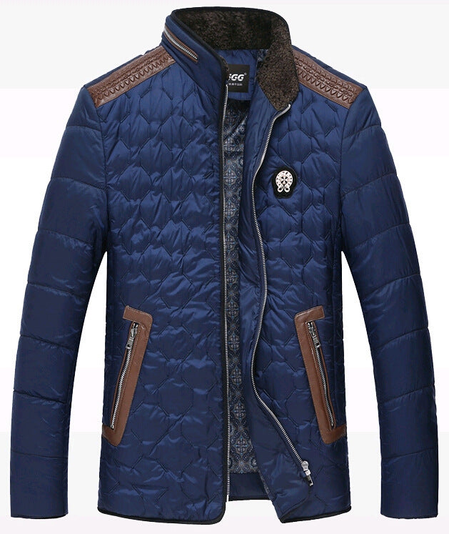 Herren gesteppte Thermo-Steppjacke mit Kunstleder-Schulterpasse und Teddykragen Drune