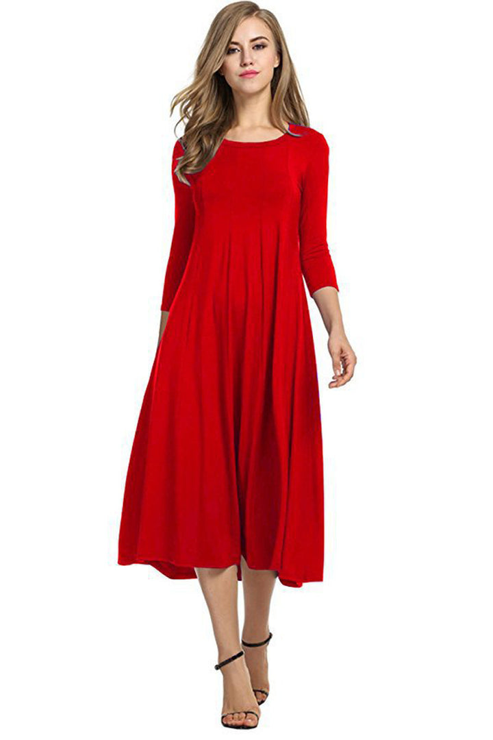 Damen Alltagstaugliches Midikleid mit 3/4-Ärmeln und schwingendem Rock Drune