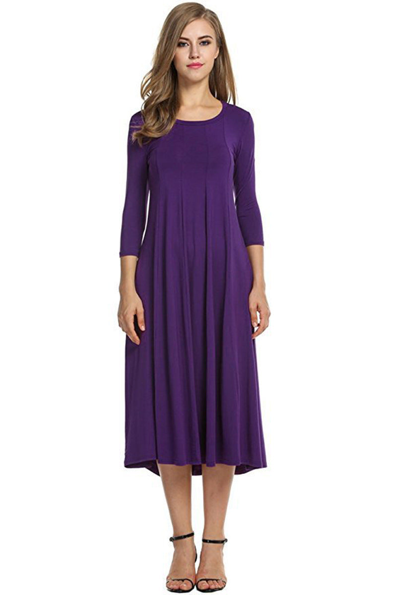 Damen Alltagstaugliches Midikleid mit 3/4-Ärmeln und schwingendem Rock Drune