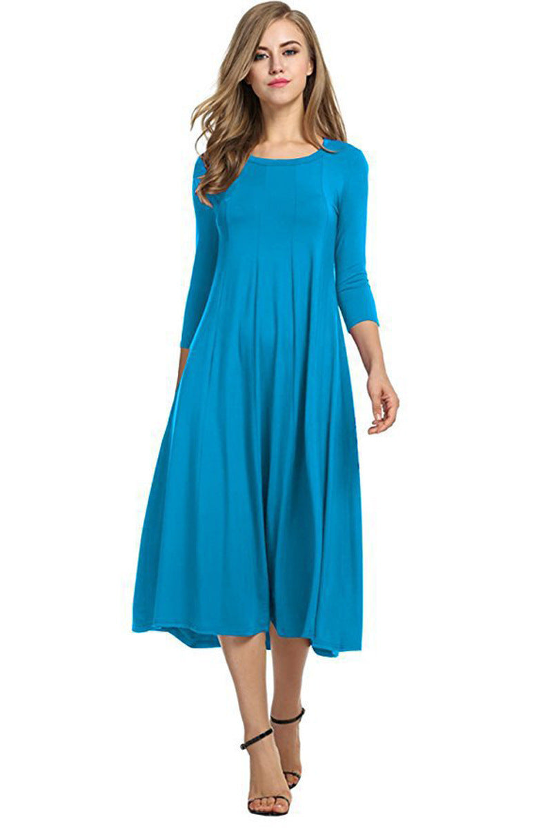 Damen Alltagstaugliches Midikleid mit 3/4-Ärmeln und schwingendem Rock Drune
